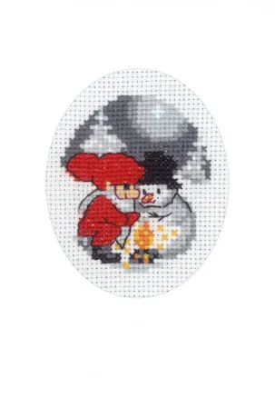 Permin Embroidery Kit Christmas Card Snowman and Father Christmas 9x13cm