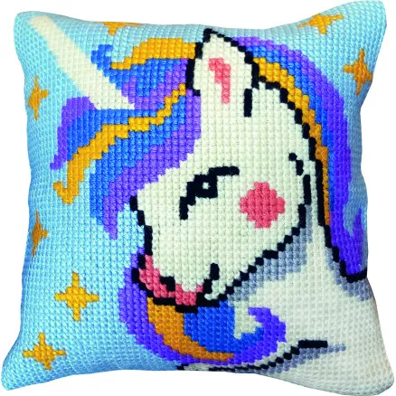 Permin Embroidery Kit Unicorn canvas w/yarn 35x35cm