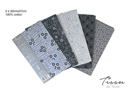 Tissu de Marie Fat Quarter Silver 50x57cm - 5 pcs